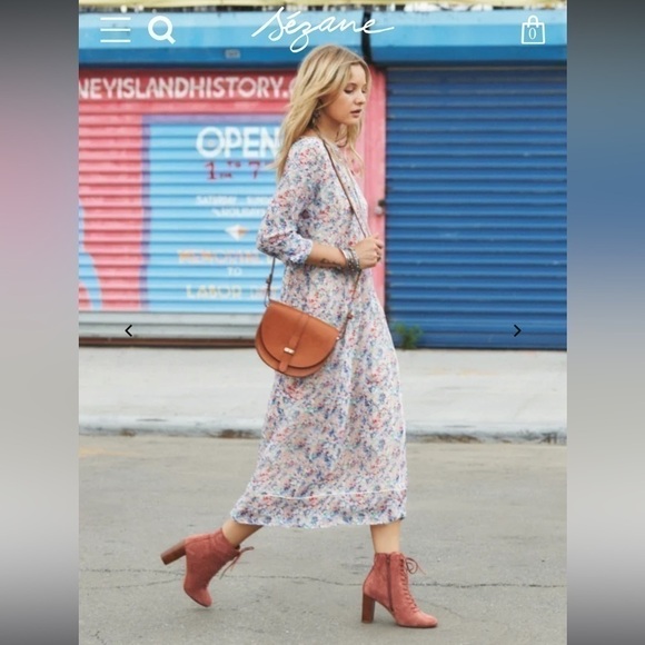 Sezane Alicia Heeled Booties 6.5 NIB Lace Up Suede Leather French Almond Toe - Picture 4 of 15